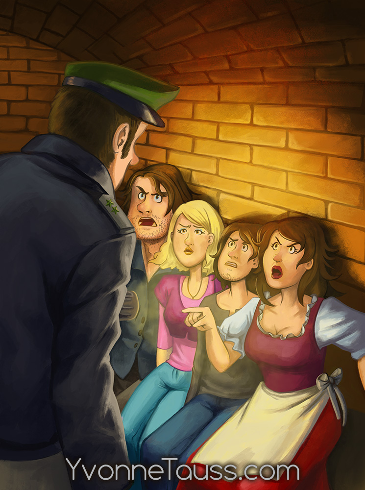 Innenillustration - Familie Carlotti bei der Polizei