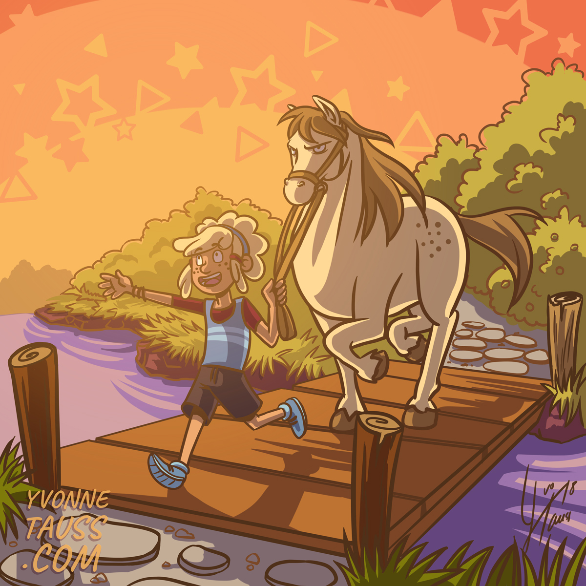 Ein Mädchen und ihr Pferd im Sonnenuntergang